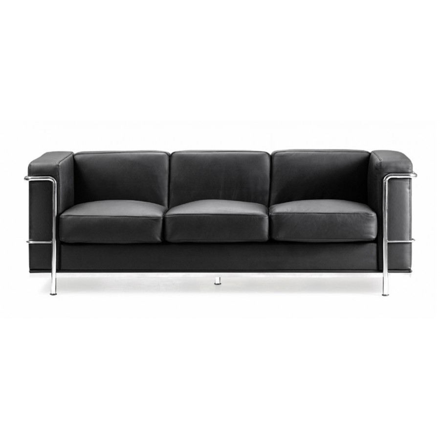 Belmont Cubed Leather Faced Reception Three Seater